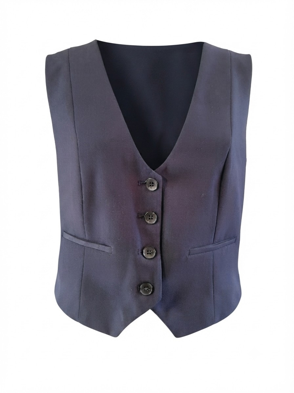 Zara Navy Blue V-Neck Buttoned Waistcoat Vest
